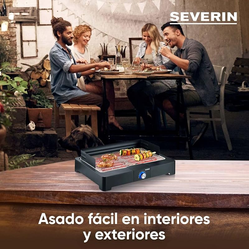 Churrasqueira de mesa severin com grelha em aço inox para uso interno e externo, churrasqueira elétrica com início rápido, mini churrasqueira sem risco de queimaduras, preta, pg 8565