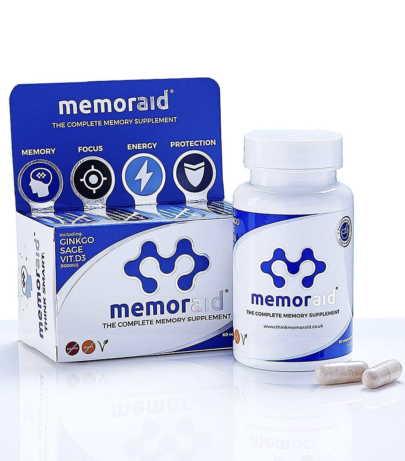 Memoraid Brain Supplement | Vegan | 60 Caps, 15 Ingredient Nootropic, Ginkgo Biloba, Blueberry Extract, Ginseng, Sage with Brain Vitamins, Vitamin D, Vitamin B Complex, Vitamin B12, Vitamin E,Selenium