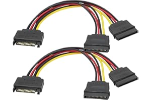 zdyCGTime 15Pin SATA Power Supply 1 to 2 Y Splitter Cable,SATA 15Pin 1 Male to 2 Female Extension Cable,15Pin Desktop Hard Dr