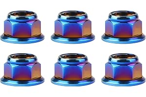 Wanyifa Titanium Flanged Metal Lock Nut M6 M8 M10 M12 for Motorcycle Cars Pack of 6 (M8 Pitch 1.25mm, Burning Blue)