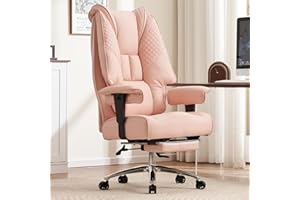EXCEBET Big and Tall Office Chair 400lbs Wide Seat, Leather High Back Executive Office Chair with Foot Rest, Ergonomic Chairs Lumbar Support for Lower Back Pain Relief (Light Pink)