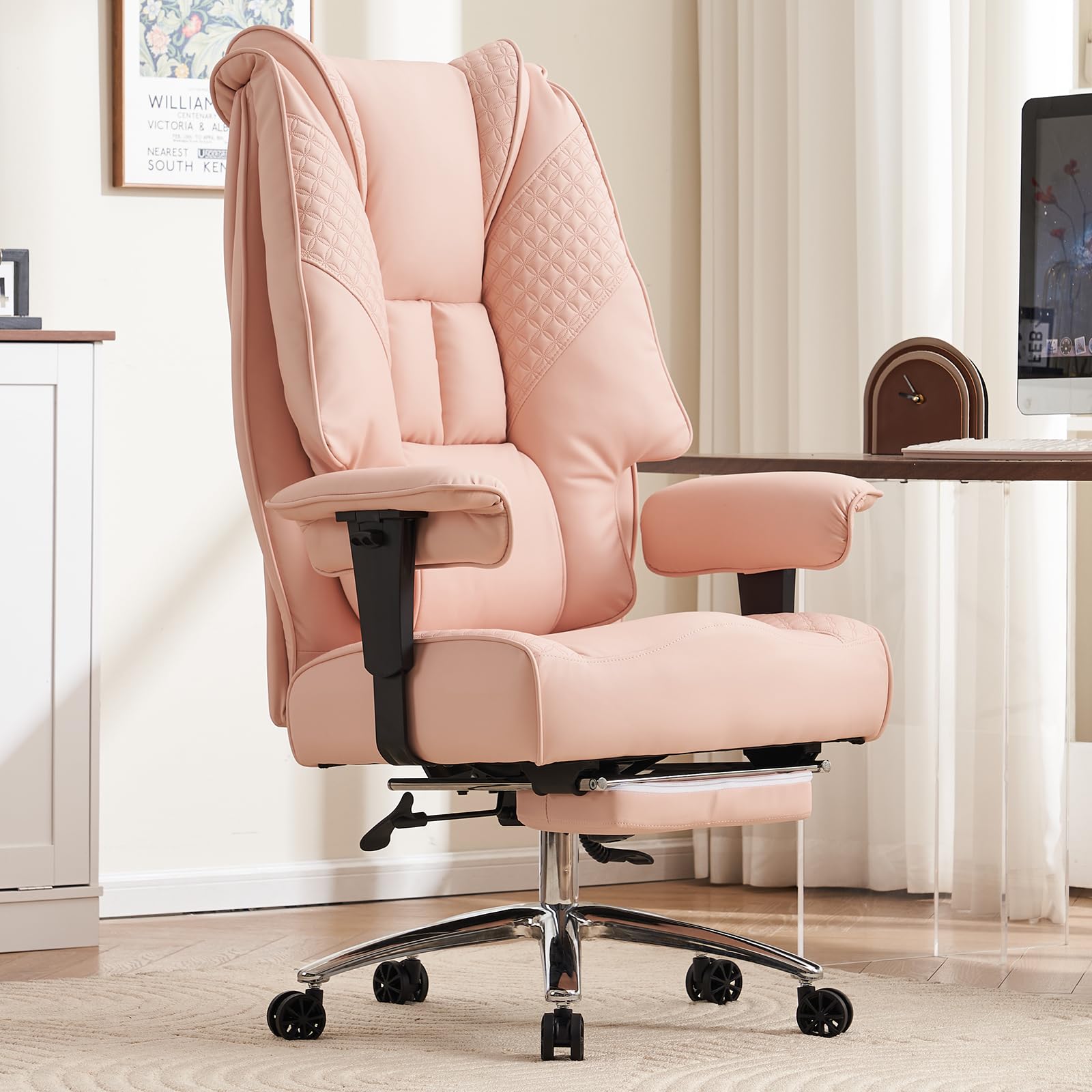 EXCEBET Big And Tall Office Chair 400lbs Wide Seat Leather High Back 
