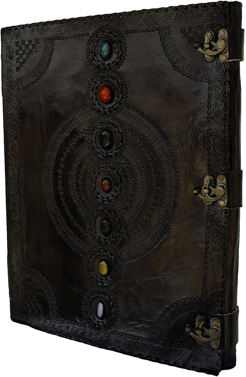 Leather Journal Book Seven Chakra Medieval Stone Embossed Handmade Book of Shadows Notebook Office Diary College Book Poetry Book Sketch Book 10 X 13 Brown