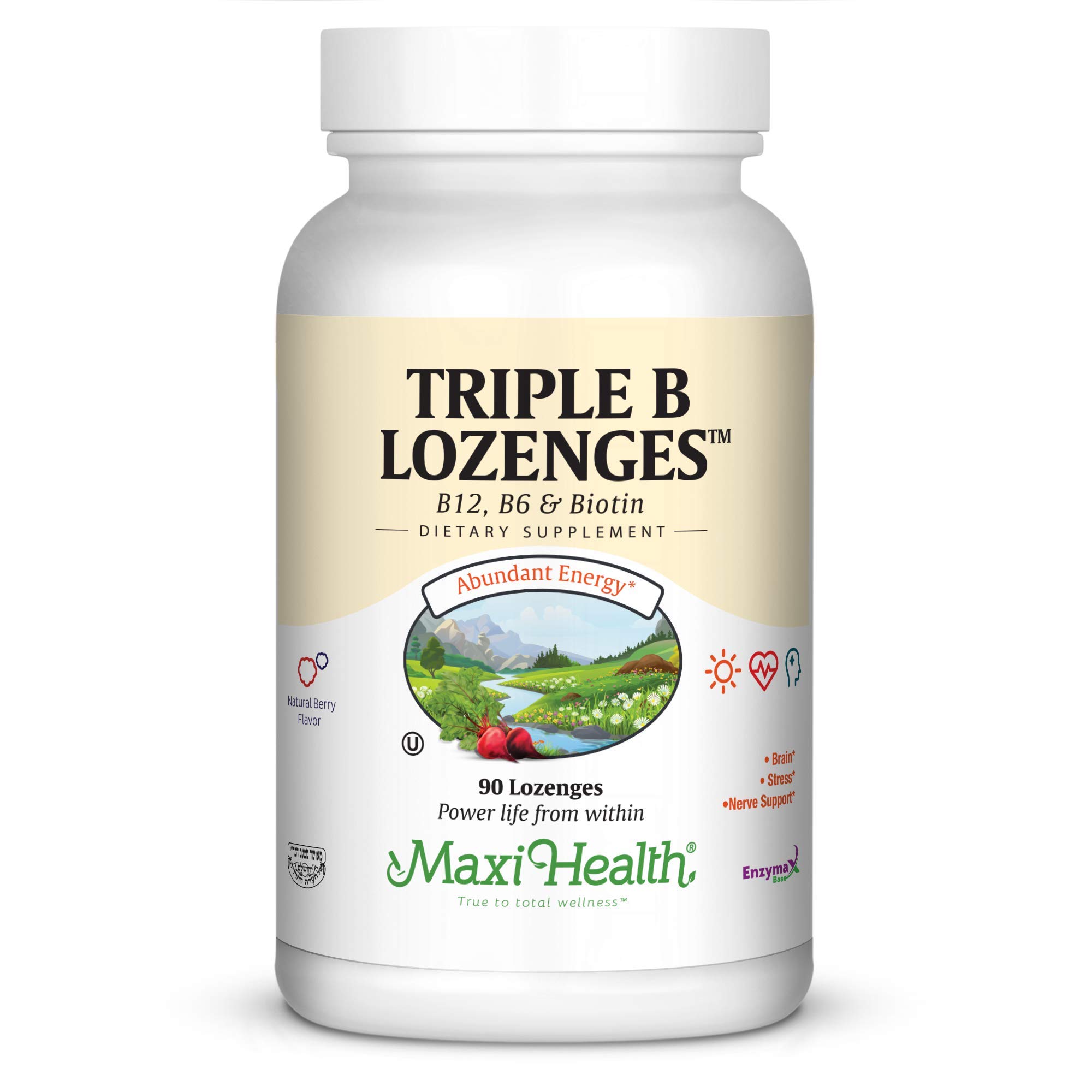 Maxi Health Triple B Lozenges Vitamin B12 & B6 & Biotin Strawberry