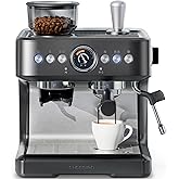 Chefman Crema Deluxe Espresso Machine with Double Boiler, Use Milk Frother and Brew Espresso Simultaneously, Professional Coffee Maker with Coffee Grinder and Steam Wand, 30 Grind Settings