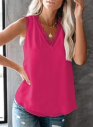 VIISHOW Women's V Neck Lace Trim Tank Tops Casual