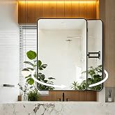 GRPDMDM 27" Corner Wall Mirror,Rectangular Pivot Corner Bathroom Mirror | Swivel Extendable Arm,Vertical and Horizontal,Brushed Metal Frame
