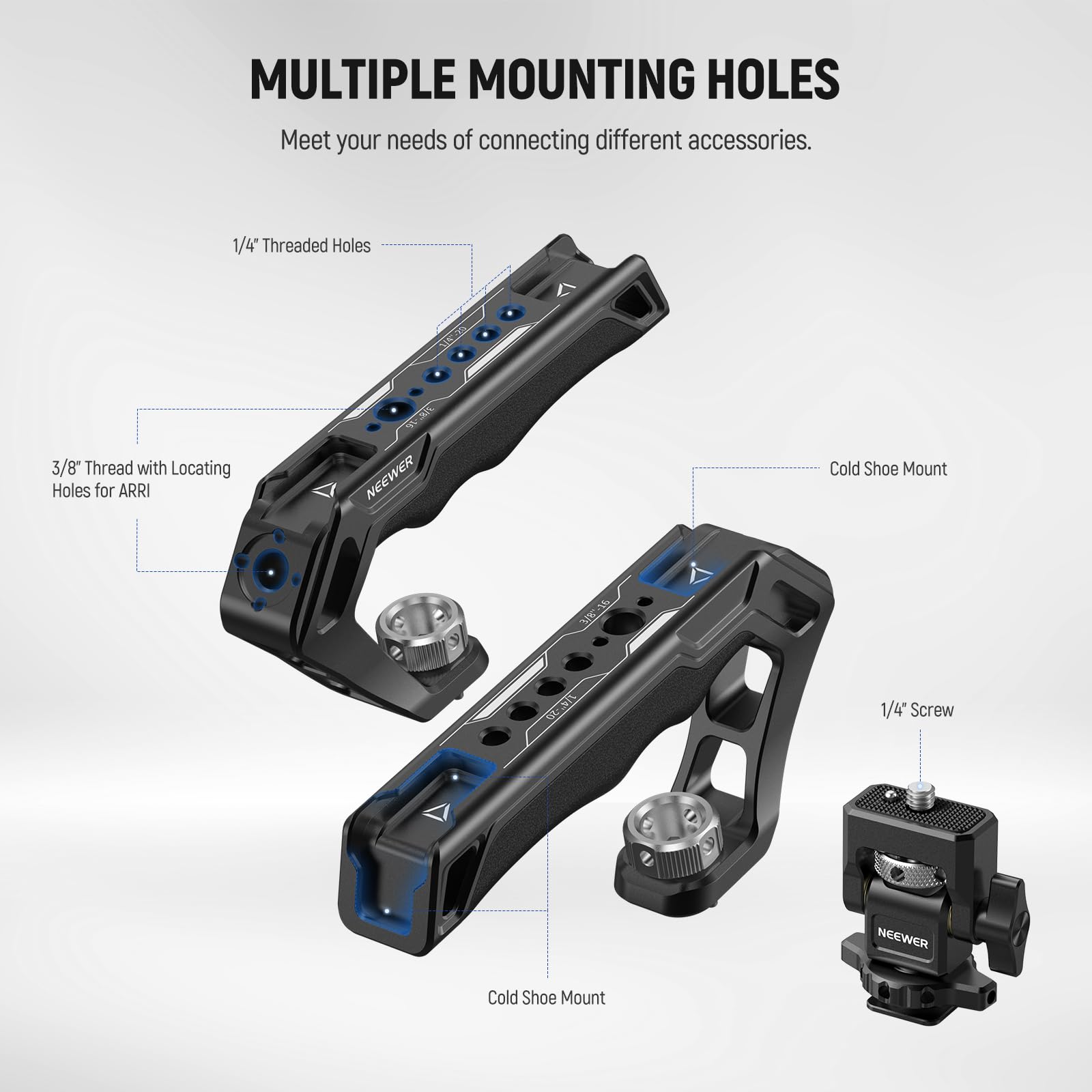 NEEWER CA007 Top Handle + MA006 Monitor Mount Set, Camera Cage Handle with 3/8