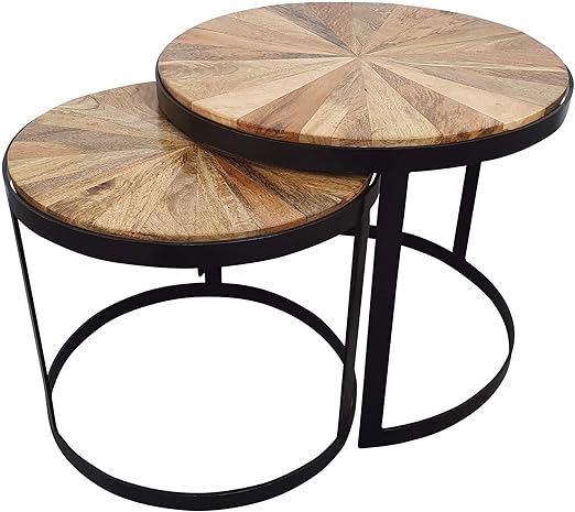Indoortrend Com Beistelltisch Runder Couchtisch 2er Set Wohnzimmertisch In Braun Moderner Satztisch Aus Massiv Holz Beistelltische Mit 55 Cm Und 45 Cm Durchmesser Tisch Gestell Metall Schwarz Amazon De Kuche Haushalt
