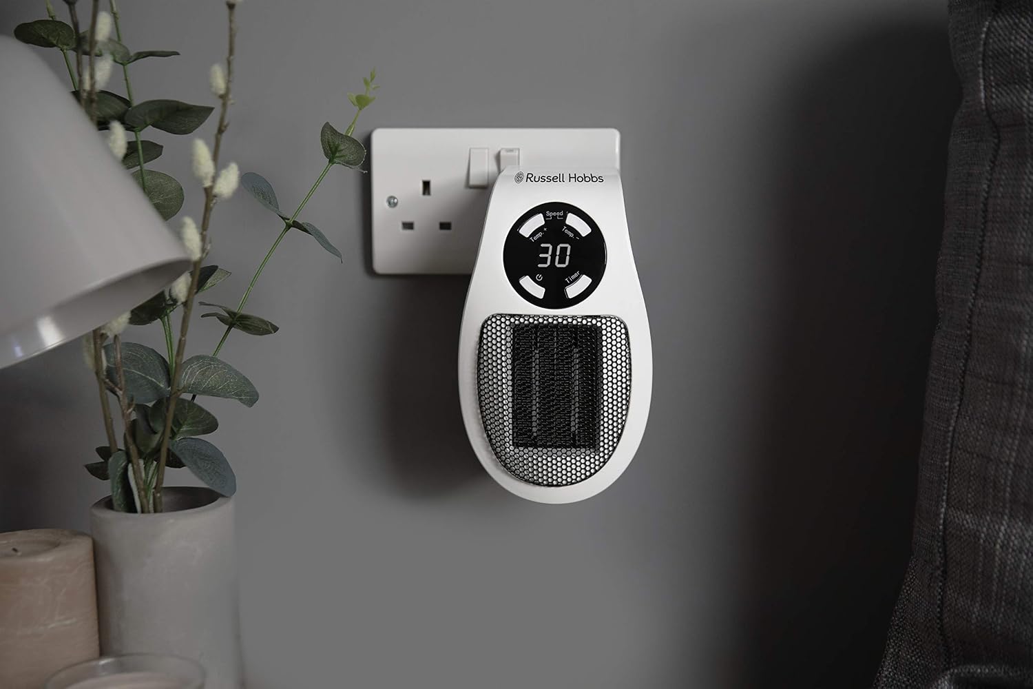 Russell Hobbs RHPH2001 500W Ceramic Plug Heater, Adjustable thermostat, 12 Hour Timer & LED Display, 2 Fan Speeds - Image 4