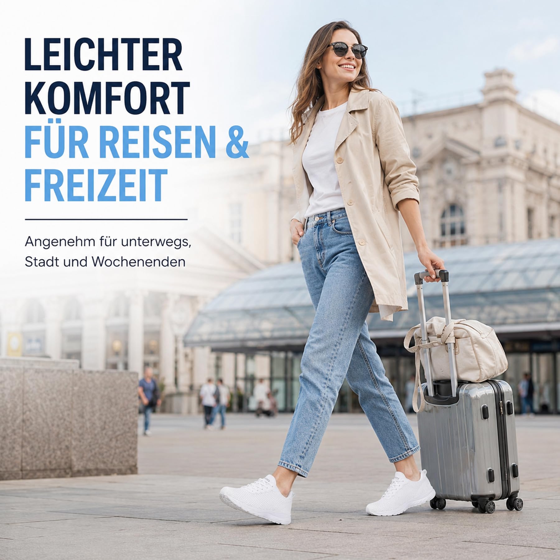 Knixmax Outdoor Walkingschuhe für Damen und Herren – atmungsaktive Sneaker für breitere Füße mit breiter Zehenbox leichte Komfortschuhe Weiß(Leichter Blaustich) EU42 7