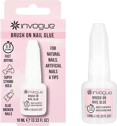 Invogue Brush On Nail Glue 10ml - Fast Application False Nail Adhesive