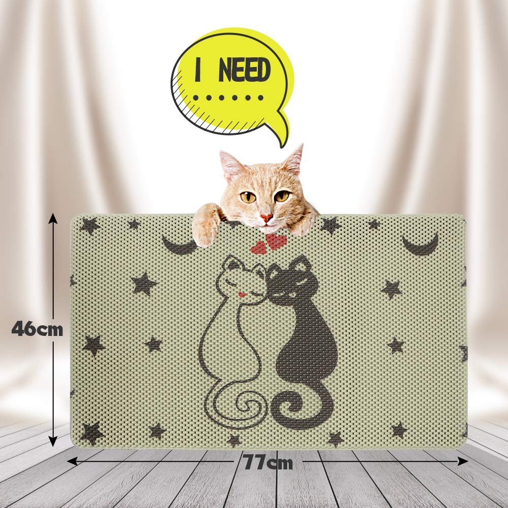 RioRand Katzenstreu Matte 77x46cm,Waben Katzenstreu Mat Doppelte Schichte Entwurf Katzentoilette Matte Lebensmittel Matte, rutschfest und Wasserfest Leicht Zu Reinigen Katzenklo Matte