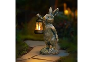 MININOVA Rabbit Garden Statues with Solar Lantern Bunny Outdoor Resin Sculpture for Patio Yard Lawn Decorations Gifts for Mother’s Day Housewarming Christmas