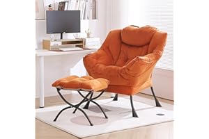 Furlide Lazy Chair with Ottoman, Modern Chair with Folding Footrest, Lounge Accent Chair, Comfortable Reading Chair, Oversized Armchairs for Bedroom, Study, Living Room, Courtyard (Velvet Orange)