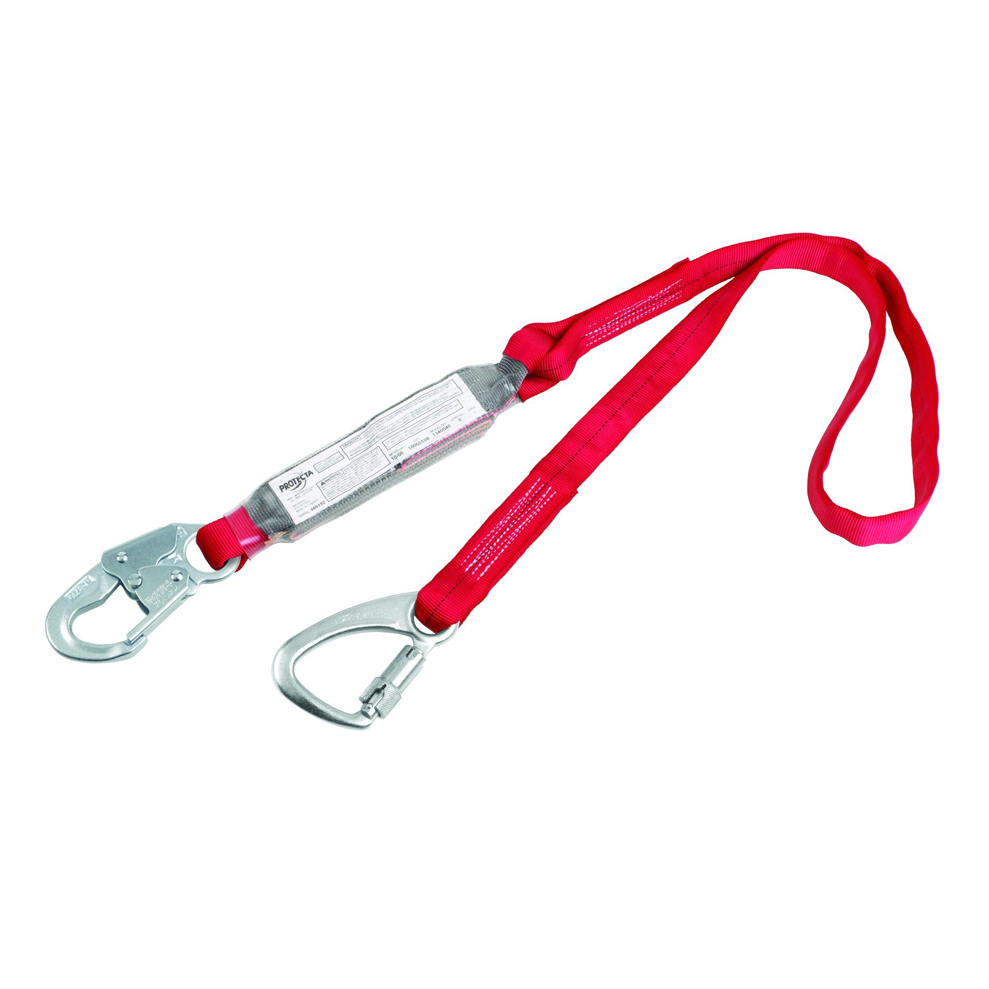 3MProtecta PRO 1340040 6-Foot Tie Back Shock Absorbing Lanyard, Snap Hook At One End, Tie-Back Carabiner At The Other End, 310-Pound Capacity, Red/Gray
