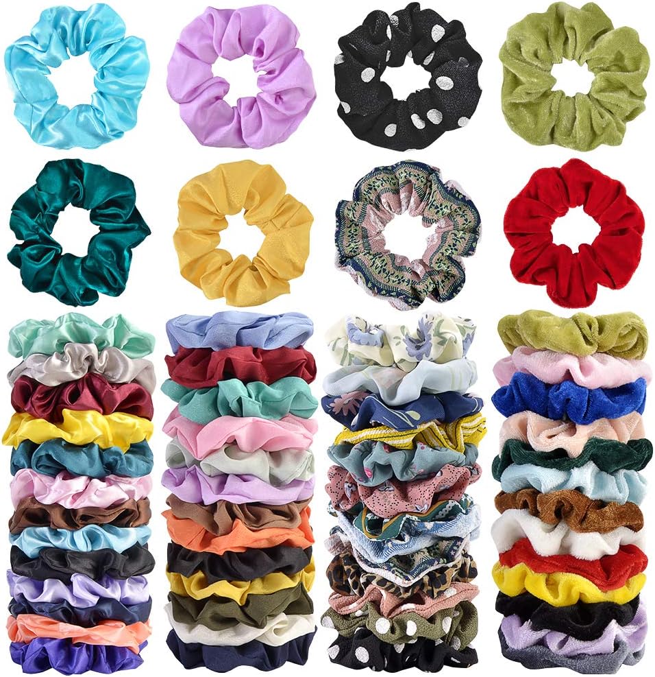 Cehomi 52Pcs Scrunchies Velvet Chiffon Satin Elastic Hair Ties Ponytail Holder