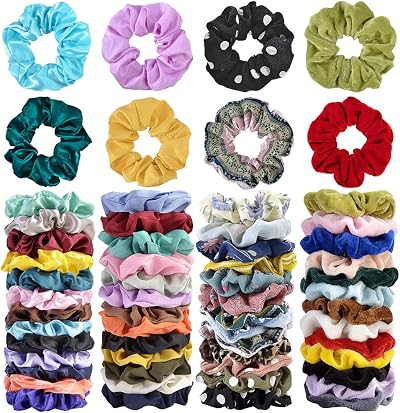 Cehomi 52Pcs Scrunchies Velvet Chiffon Satin Elastic Hair Ties Ponytail Holder