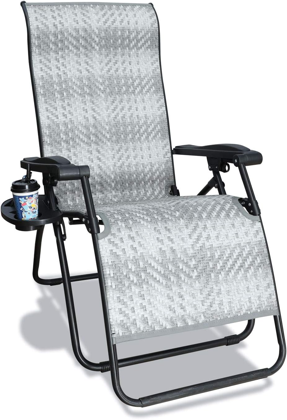 GOLDSUN Rattan Zero Gravity Chaise Lounge Chair Adjustable Patio Lawn Wicker Reclining Lounger Chair with Tray for Outdoor,Garden,Beach,Porch,Swimming Pool (Grey with Round Leg): Kitchen & Dining