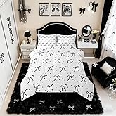 Erosebridal Black and White Bowknot Queen Size Comforter Set, Cartoon Bow Bedding Set for Kids Girls Women Bedroom, Dreamy Princess Down Comforter, Princess Galaxy Stars Quilt with 2 Pillow Cases