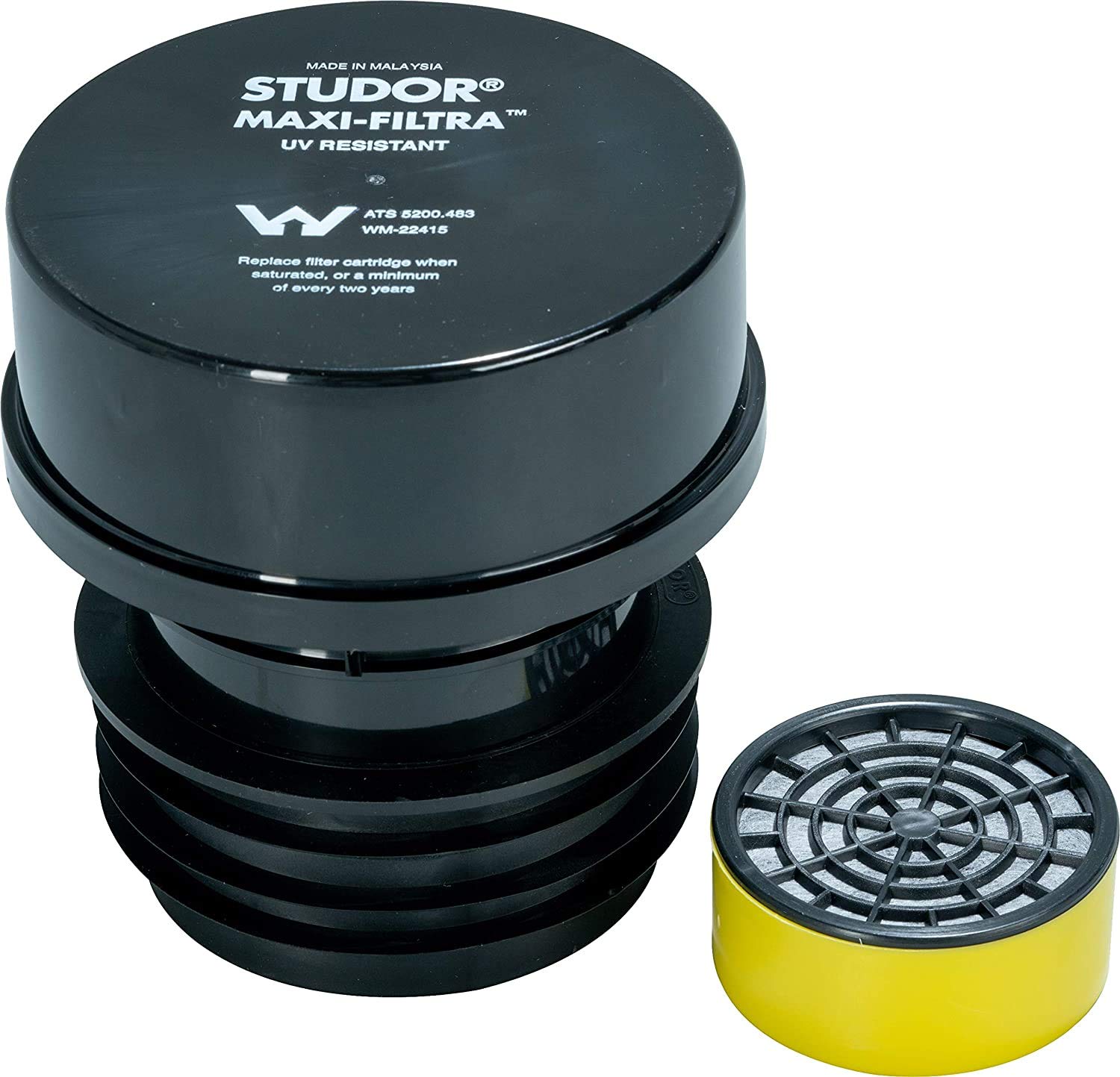 Studor Maxi-Filtra Two Way Carbon Filter Vent For Septic Tank Drain Smells,Plus Extra Replacement Carbon Filter