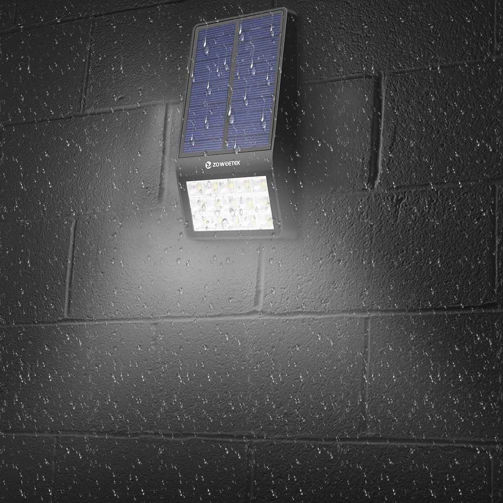 Zoweetek ® Luz de solar 15 LED Impermeable 2000mAh Lámpara con Sensor de Movimiento para jardín casa escaleras o pared [Clase de eficiencia energética A+++]