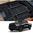 Coleya 2019-2025 Ram 1500 Center Console Organizer, for Ram 1500 2500 3500 Console Tray, Durable ABS Plastic &Anti-Slip Rubber 2025 Ram Console Tray Insert, 2025 Ram Truck Accessories (Black Mats)
