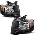 JSBOYAT Headlight Assembly Replacement for 2007-2014 Ford Expedition Headlamp Passenger and Driver Side, Black Housing with Amber Reflector