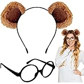 Muiyaneq Chipmunks Costumes Set,Chipmunk Ears Headband Black Round Frame Glasses,Fluffy Animal Hairband for Halloween Costume Accessories,Cosplay Party Supplies