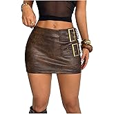 MakeMeChic Women's PU Leather Mini Skirt Buckle Bodycon Party Skirts Skort Clubwear