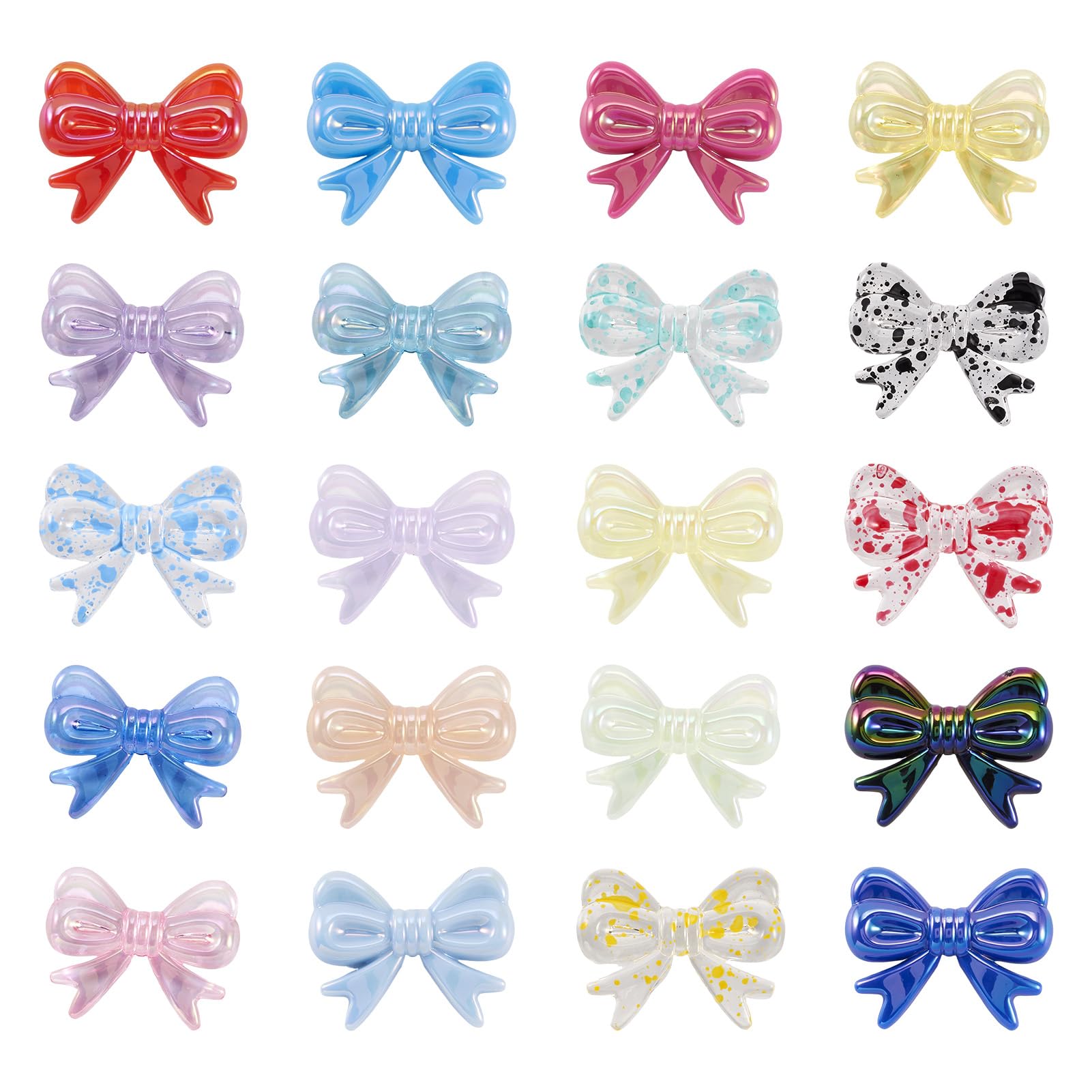 Crafans 40Pcs Bowknot Acrylic Beads - Colorful Opaque & Transparent Big Bow Spacer for DIY Necklace Earring Crafting Jewelry Making