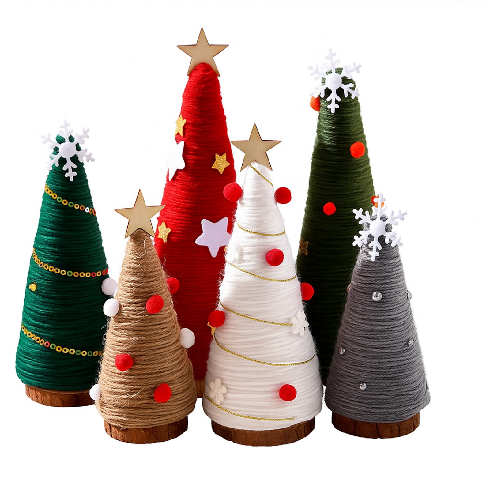Photo 1 of **MISSING ONE***Hoolerry 6 Pcs Christmas Table Decorations Mini Yarn Tree Artificial Christmas Tree Topper Star Farmhouse Decor for Indoor Room Kitchen Xmas Home Tiered Tray Ornaments Gift(Bright Color,Classic Style)