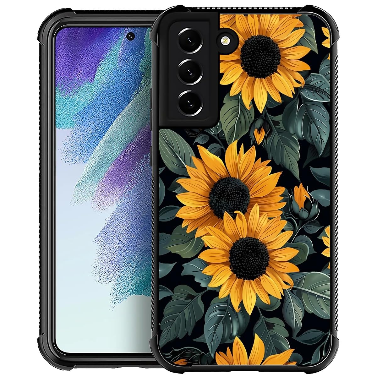 Photo 1 of Bvkilrvc for Samsung Galaxy S21 Case, Sunflower Flowers Yellow Pattern Protective Case Non-Slip Four Corners Shock Absorbing Soft TPU Case