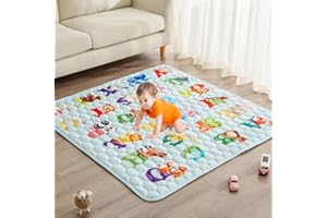Uniency Extra Thick Baby Play Mat for Floor, 50x50 Play Mat for Playpen, Waterproof Washable Foldable Tummy Time Playmat for Infants, Babies and Toddlers(Animal Alphabet)
