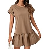 LYANER Women's Short Sleeve Crewneck Pullover Patchwork Flowy Casual Mini Dresses