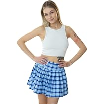 Amazon.com: Cosplaya Blue Plaid Sexy Skirt for Womens - School ...