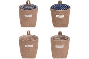 4 Pack Wall Hanging Storage Bags Hanging Storage Bags Cotton Linen Storage Basket Foldable Wall Hanging Basket Family Organiz