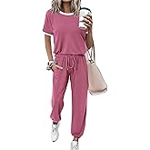 MASCOMODA Womens 2 Piece Outfits 2026 Summer Tracksuit Sets Short Sleeve Tops Travel Long Pants Jogger Lounge Set