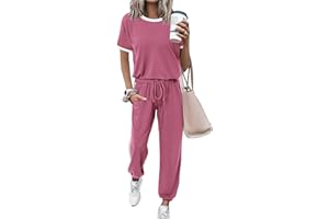MASCOMODA Womens 2 Piece Outfits 2024 Summer Tracksuit Sets Short Sleeve Tops Long Pants Jogger Lounge Set