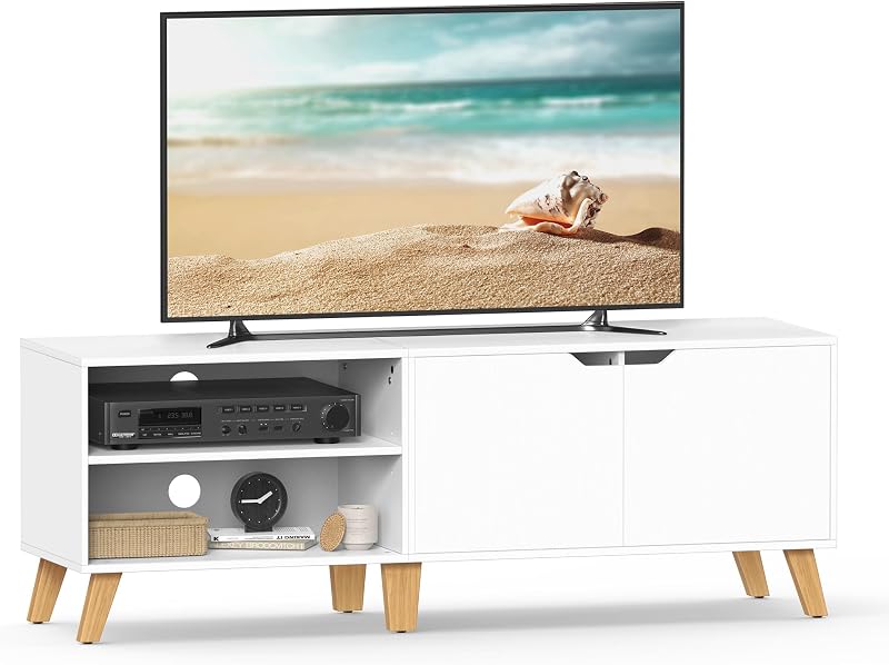 VASAGLE TV Unit 140 cm White for up to 65 inch TVs with 2 Doors