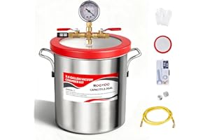 Rogvoc 3 Gallon Vacuum Chamber, 201 Stainless Steel Degassing Chamber with Acrylic Lid and 4.9 ft Hose, for Resin, Silicone, Epoxy, Plaster Degassing and Wood Stabilization Projects