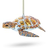 Glittered Turtle Blown Glass Christmas Ornament