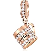 GEMDAZZ Take a Break Theme Charm, 925 Sterling Silver Coffee Cup Mug, Sweet Corn, Tropical Cocktail Glass and Lemon Drink Charms Beads, for European Bracelets Gift for Friends/Mother/Father/Party
