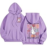 BINTEHGS Funny Silly Goose Hoodie for Teen Girls Cute Flower Graphic Hooded Sweatshirt Kawaii Duck Print Tops Fleece Sweaters