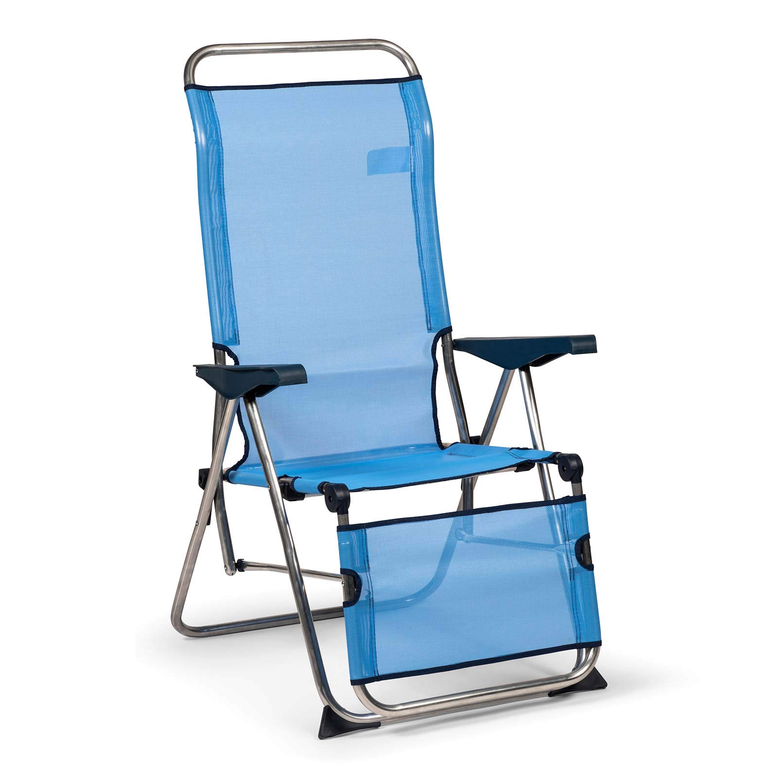 SOLENNY Reclining Folding Beach and Garden Chair with Anatomical Backrest 75x63x114cm 5 Positions in Blue Washable Fabric and Stabilizing Feet for Safety