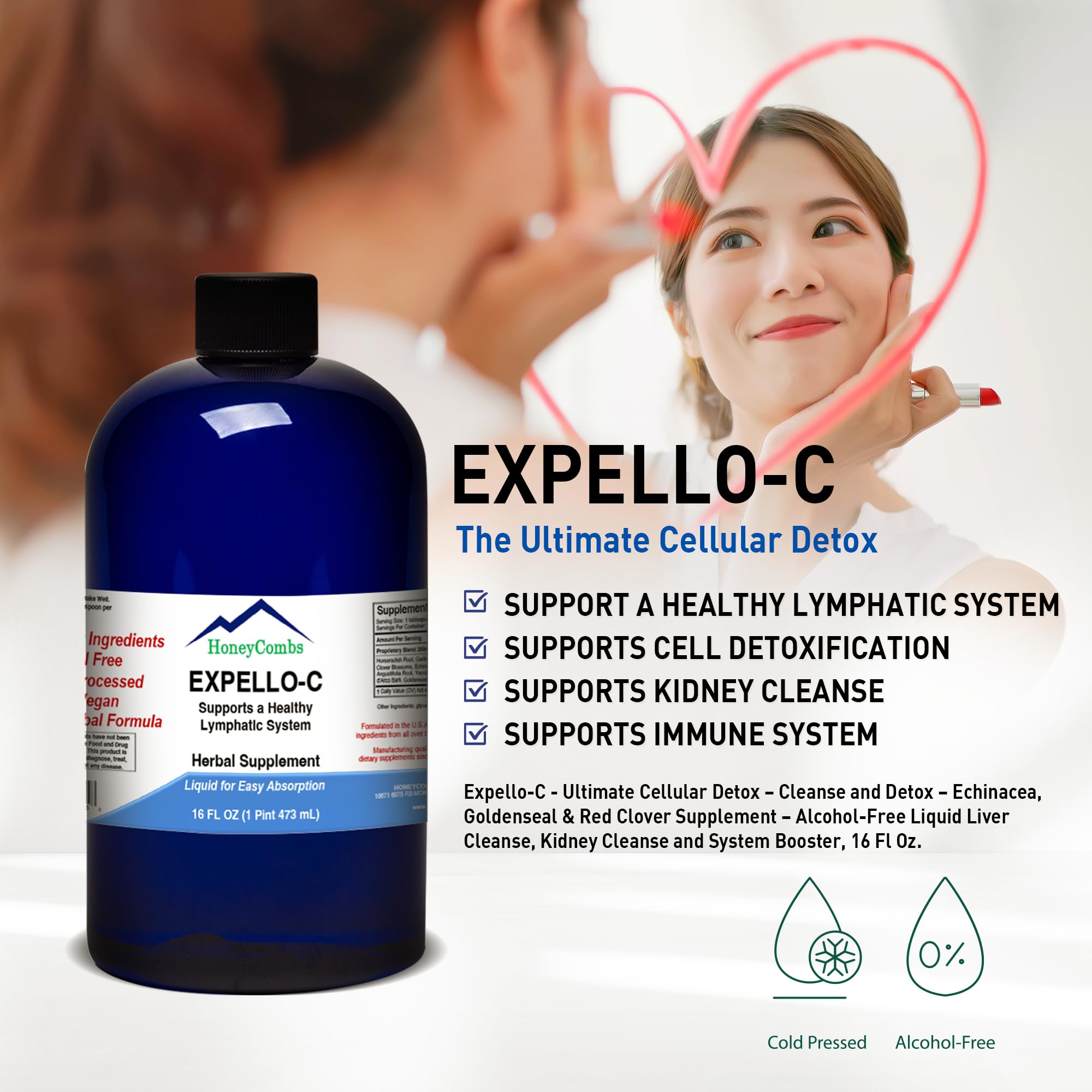 Expello-C - Ultimate Cellular Detox – Cleanse and Detox – Echinacea, Goldenseal & Red Clover Supplement – Alcohol-Free Liquid Liver Cleanse, Kidney Cleanse and System Booster, 16 Fl Oz.