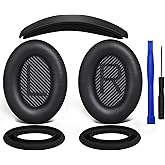 SOULWIT Replacement Kit for Bose QuietComfort QC35/QC35 ii Over-Ear Headphones, Ear Pads Cushions + Headband + Silicone Earpads Cover Protector - Black