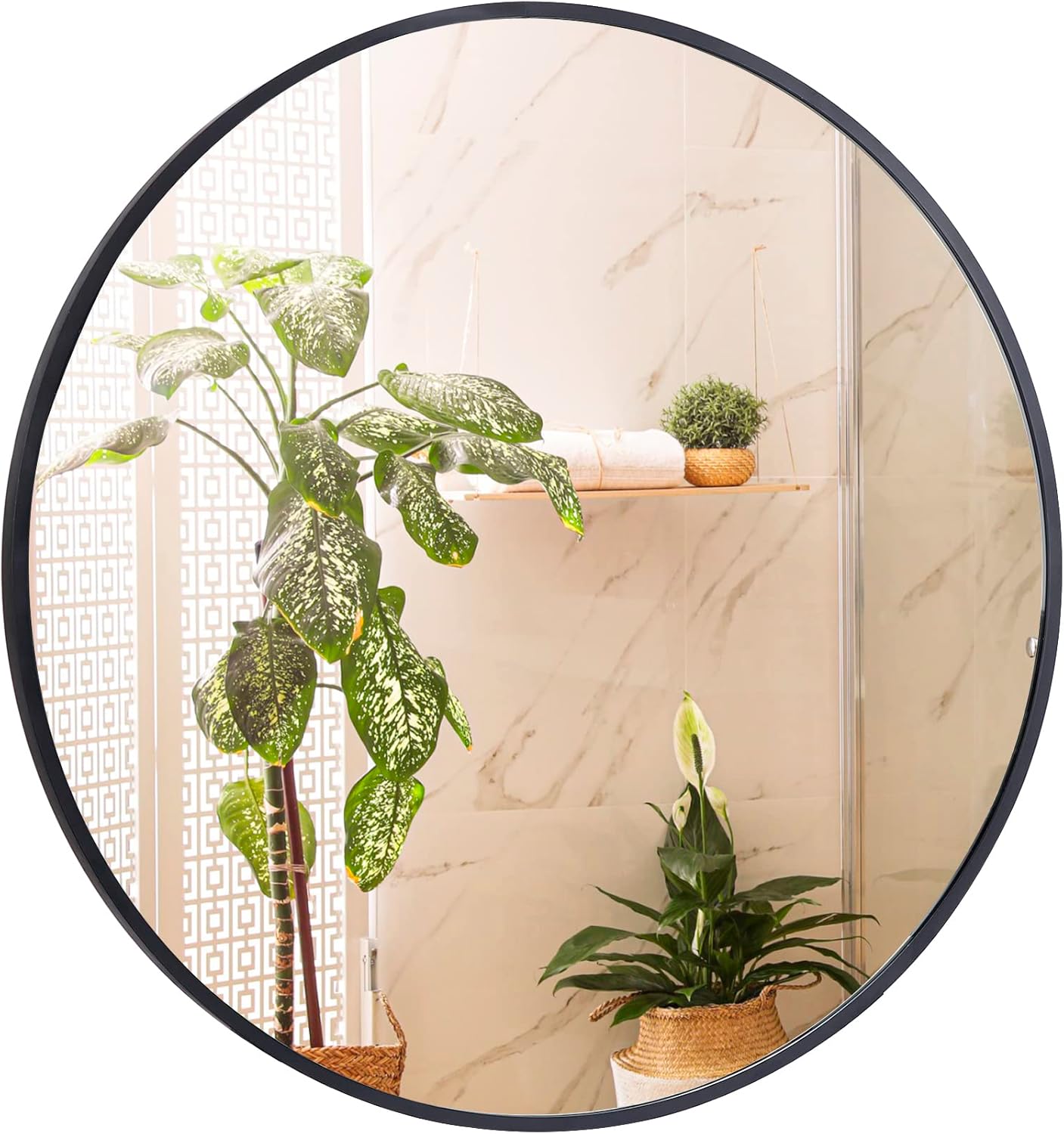 Mirrors - Smartxchoices Round Mirror 24 Inch, Metal Frame Wall Mounted Circle Mirrors, Vanity Modern Minimalist Décor for Entryway,Bathroom Washrooms, Living Rooms