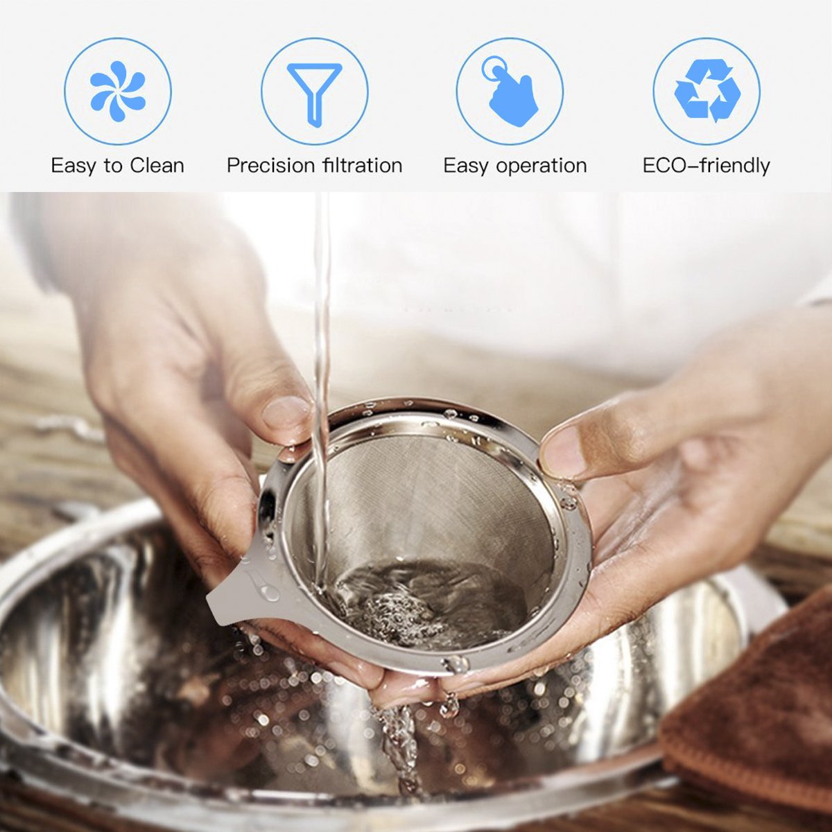 Pour Over Coffee Filter, Plaviya Permanent Coffee Strainer 304 Stainless Steel Dripper Reusable Cone Coffee Mesh Dripper Maker with Separate Stand, Spoon and Brush included, PBA Free