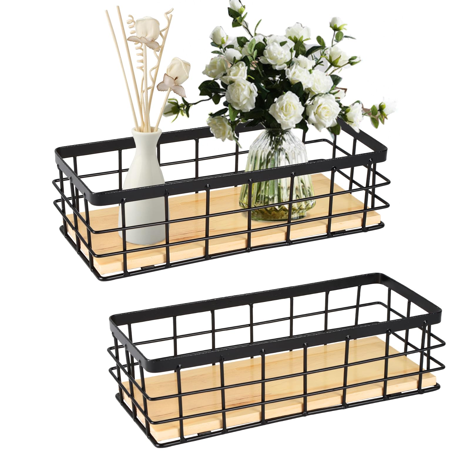 Gzsekken Wire Storage Basket Bins Organizer With Detachable Wood Base for Kitchen Cabinets, Bathroom, Pantry, Garage, Laundry Room
